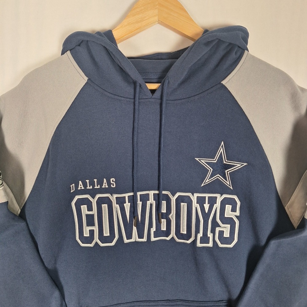 NFL Team Apparel Dallas Cowboys Embroidered Raglan Hoodie Navy Gray XL NWT